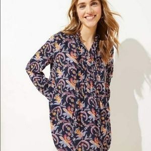 LOFT Garden Pintucked Tunic Blouse Floral XS NWT